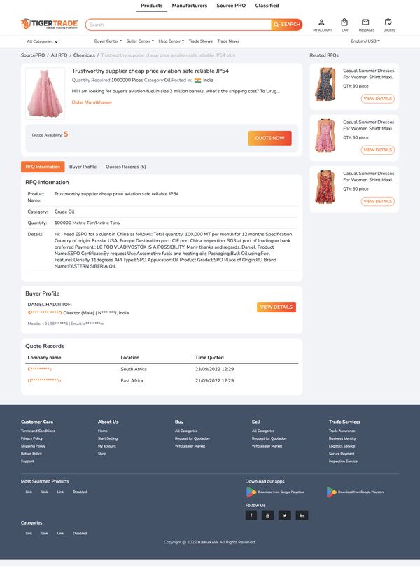 alibaba clone RFQ lead section feature